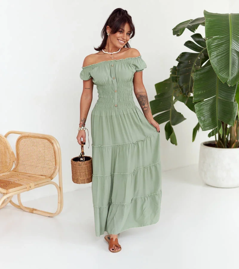 Zelené maxi šaty so záhybmi Elenna