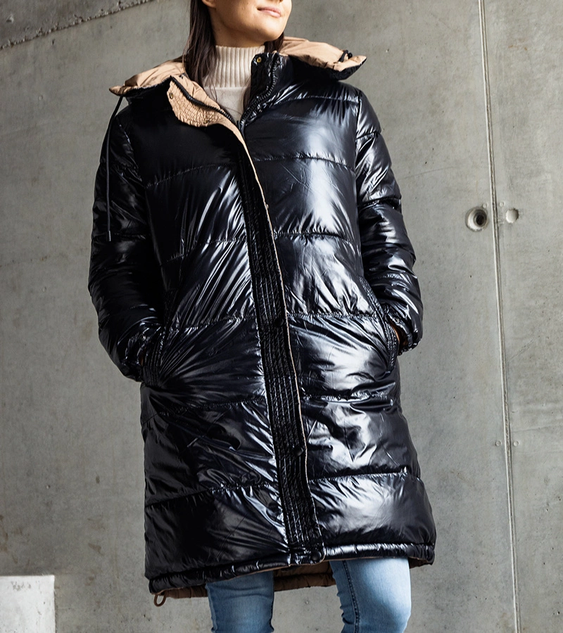 Čierno-hnedá obojstranná dlhá bunda Cesario