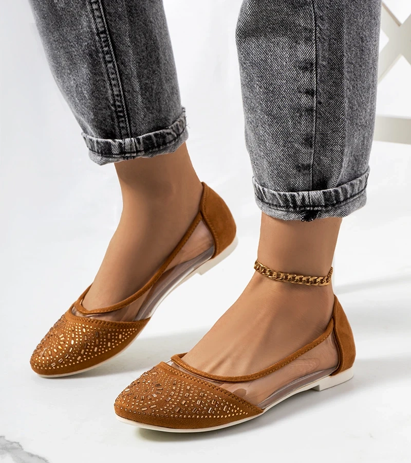 Hnedé polopriehľadné balerínky Malene