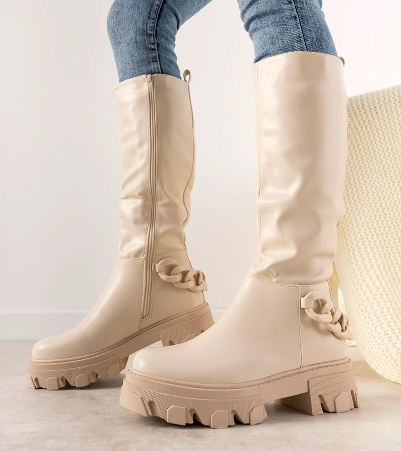 Béžová botki s reťazou Coniak