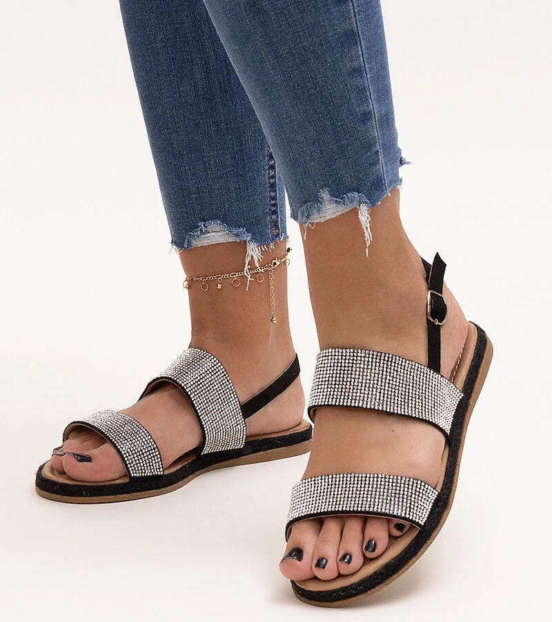 Čierne sandále ozdobené zirkónmi Carvalia