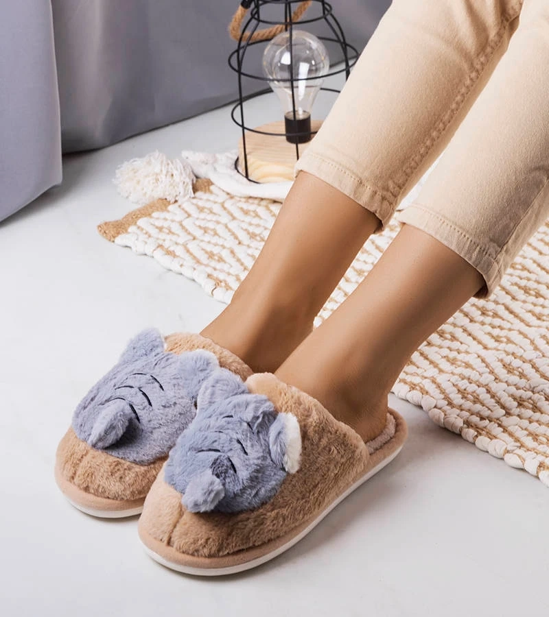 Béžové a sivé mäkké papuče Bee