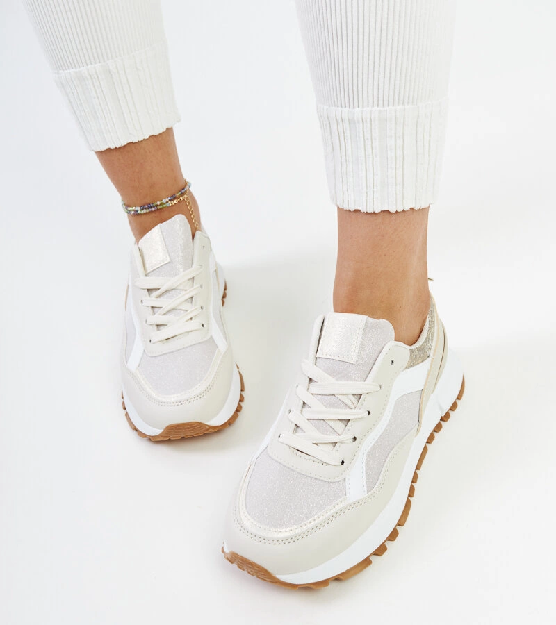 Bežové tenisky na platforme s trblietkami Evelia