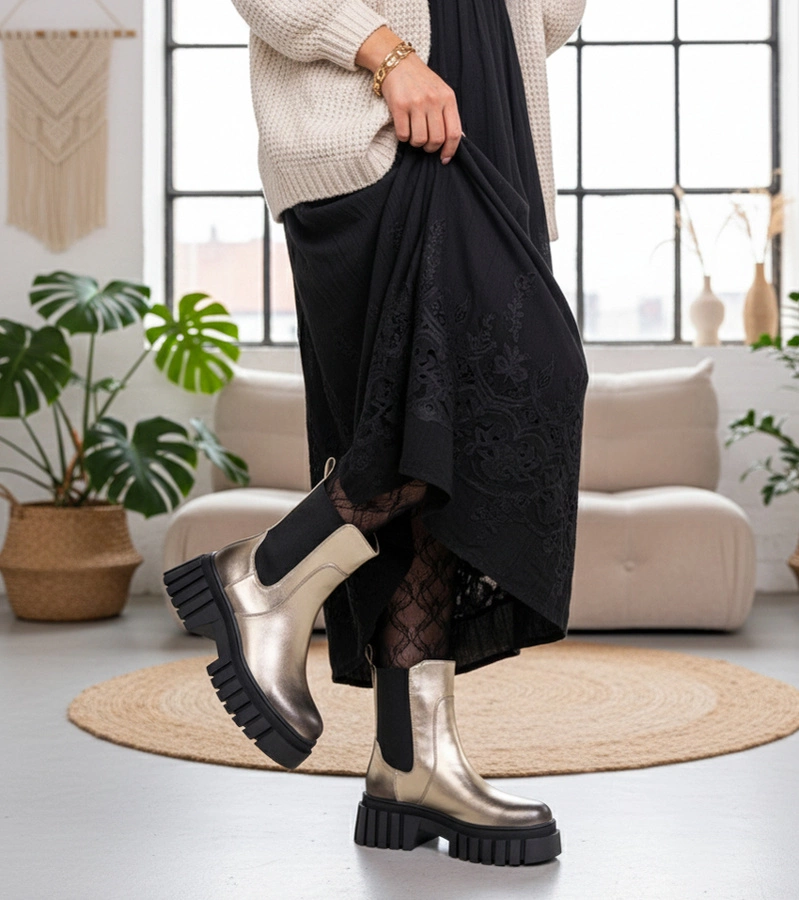 Zlaté členkové topánky na platforme s elastickým vsadením Denya