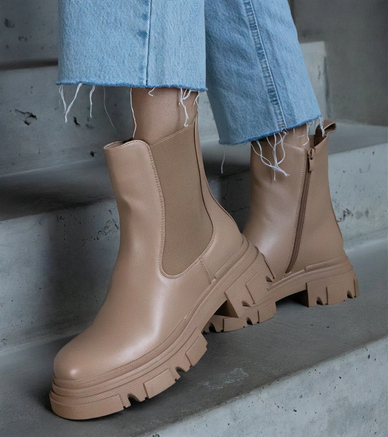 Béžové zateplené členkové topánky na zips z eko kože Amaris