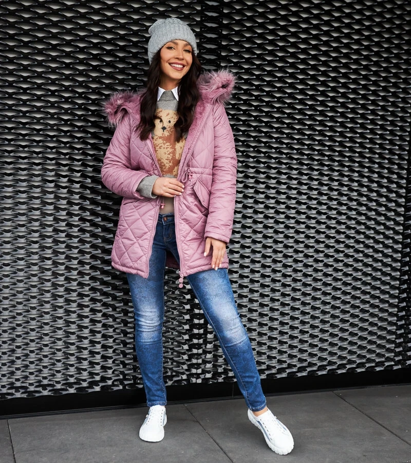 Ružová bunda s odopínateľným kožúškom Riverton H-897/38 PINK