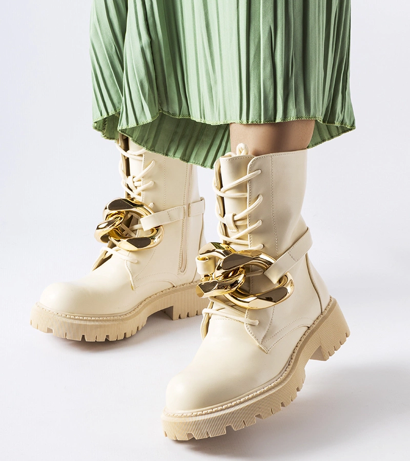 Béžové traperské topánky s reťazou Galar