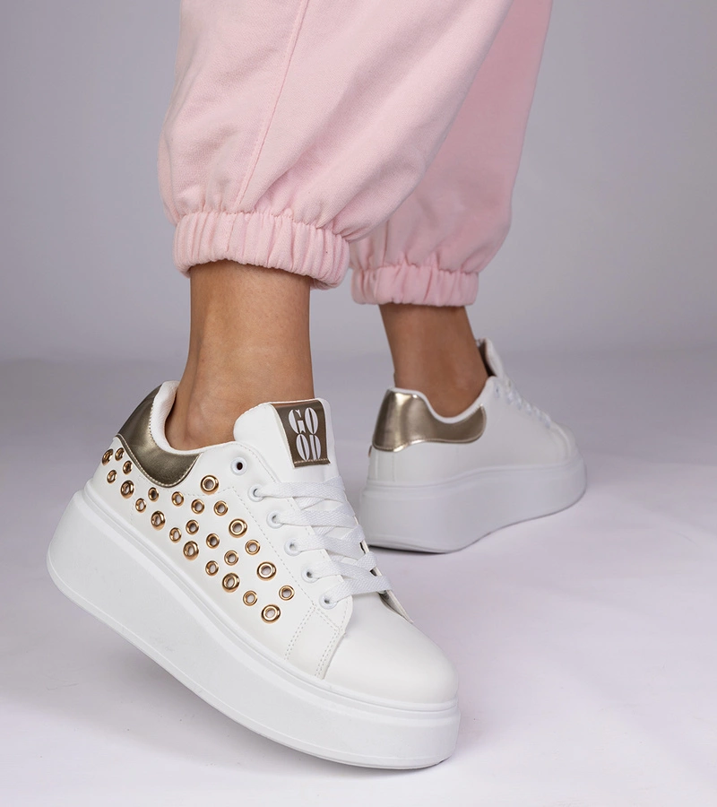 Biele tenisky so zlatou vložkou a cvokmi Urlana