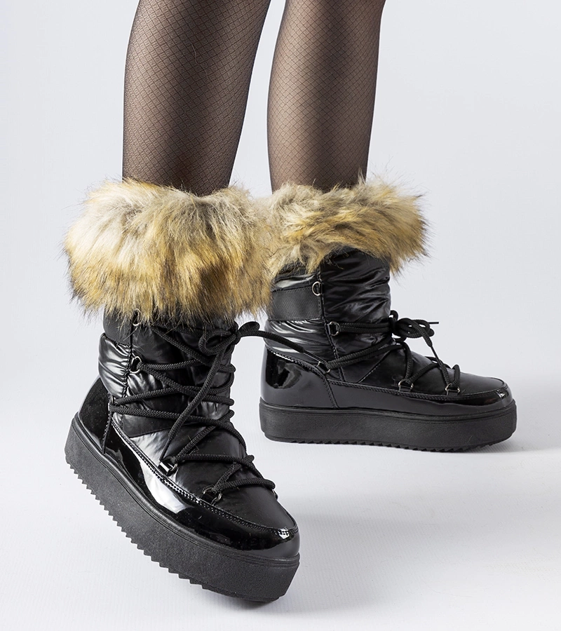 Čierne zateplené snehule s kožúškom Battle