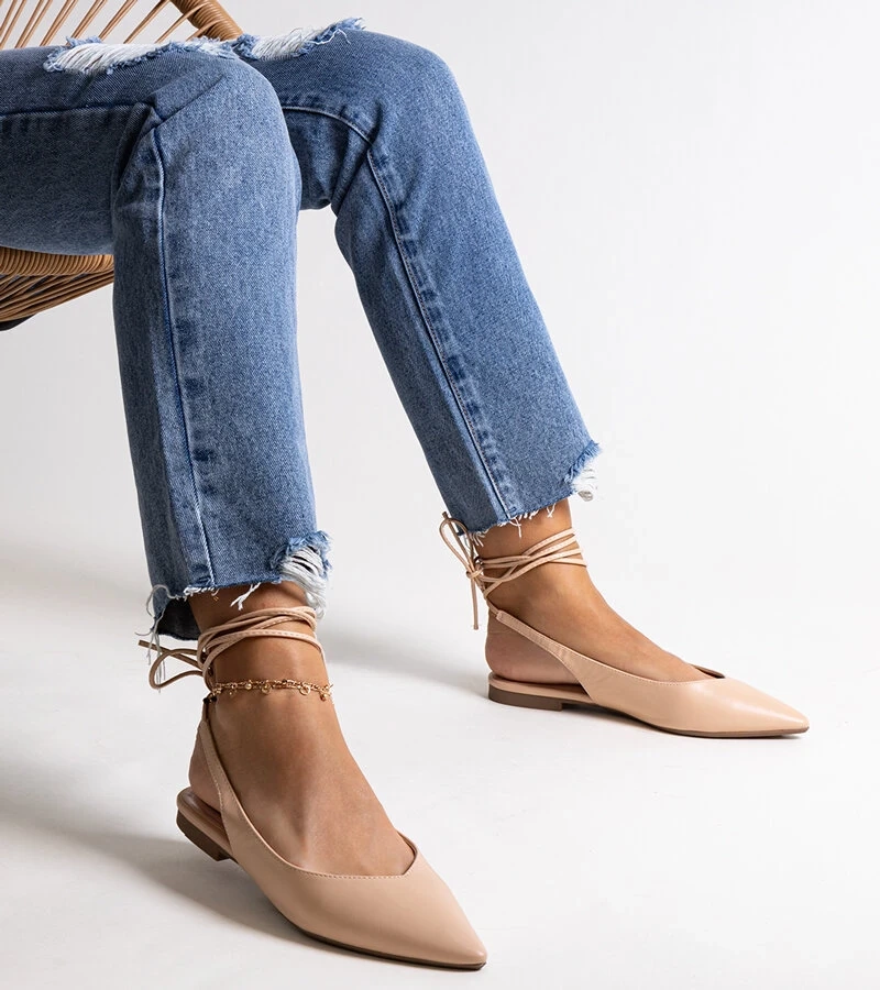 Viazané béžové baleríny z ekokože Batra