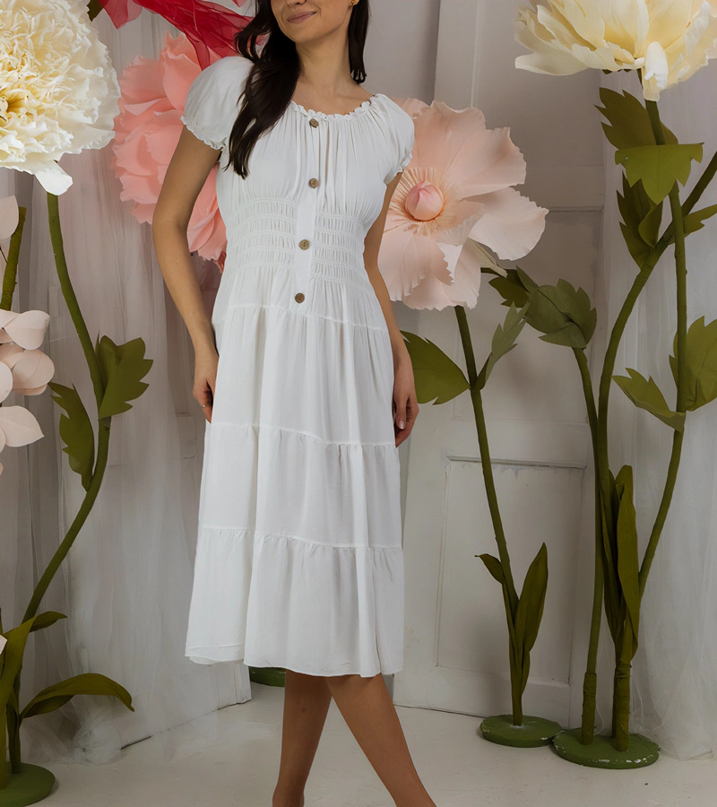 Biela midi šaty s krátkym rukávom Marisla