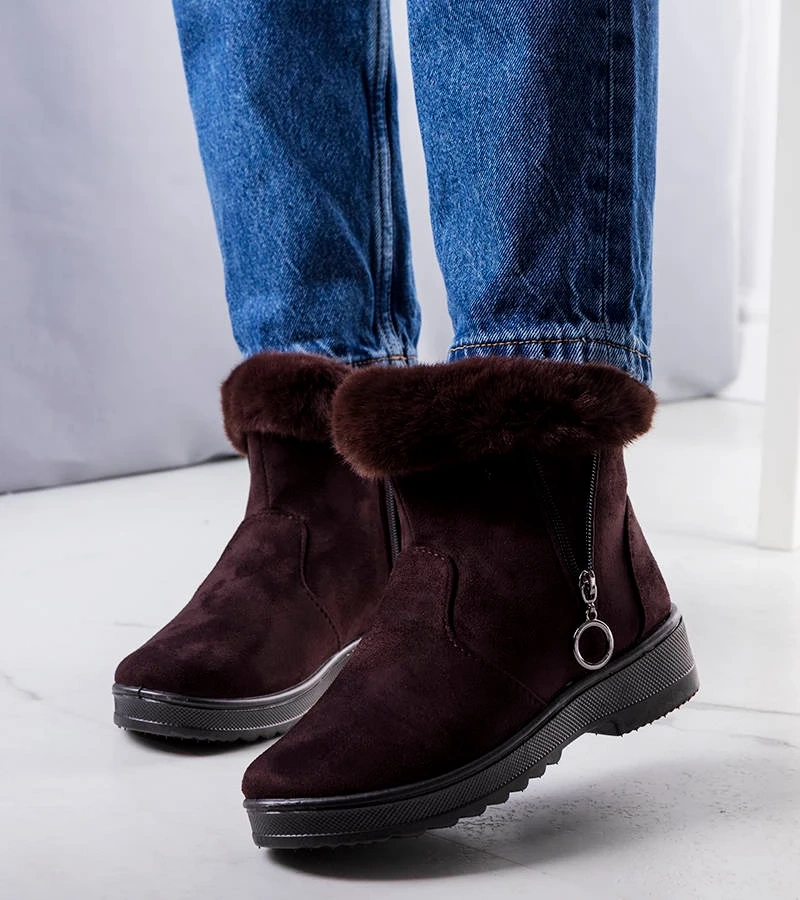 Hnedé zateplené snehové topánky so zipsom Katalina