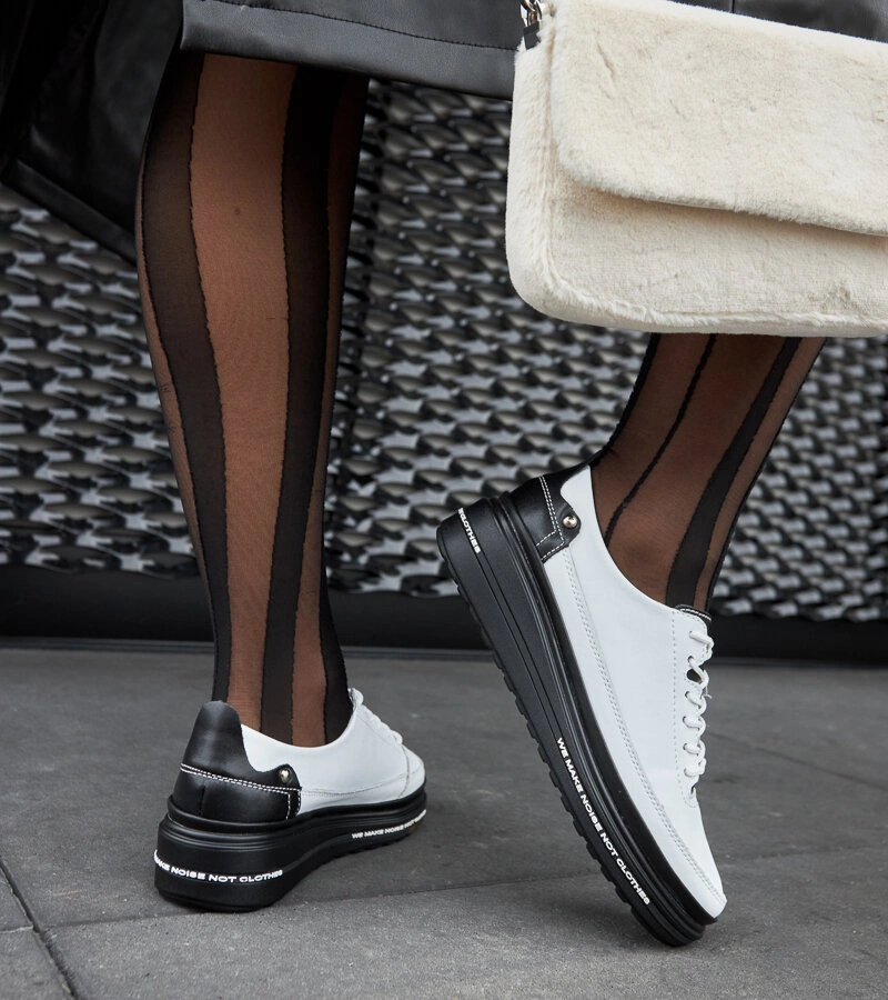 Čierne a bielé kožené tenisky na klinu Piano