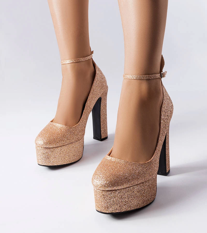 Béžové brokátové lodičky Bellamy na podpätku