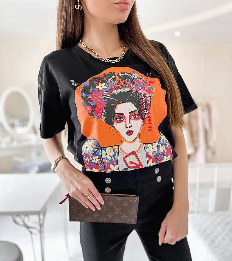 Čierne voľné tričko Ferrovia