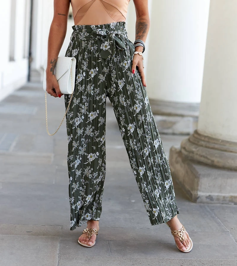 Zelené široké plisované nohavice Manlio