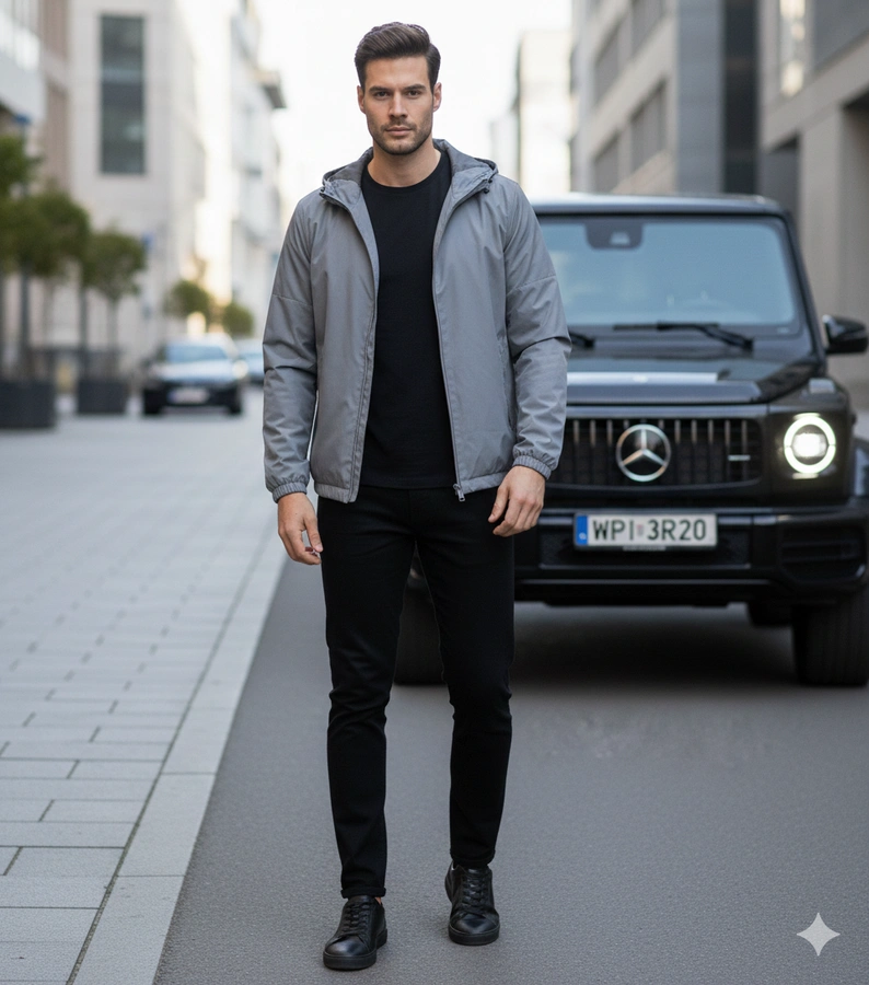 Šedá pánska vetrovka Brault s kapucňou