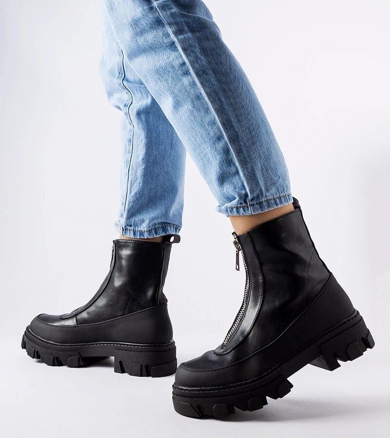 Čierne hrubé čižmy Morley na zips