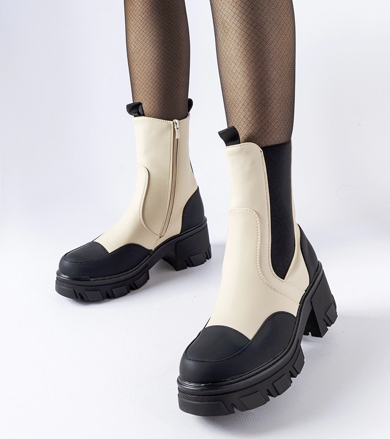 Beige-čierne vysoké topánky Mafalda