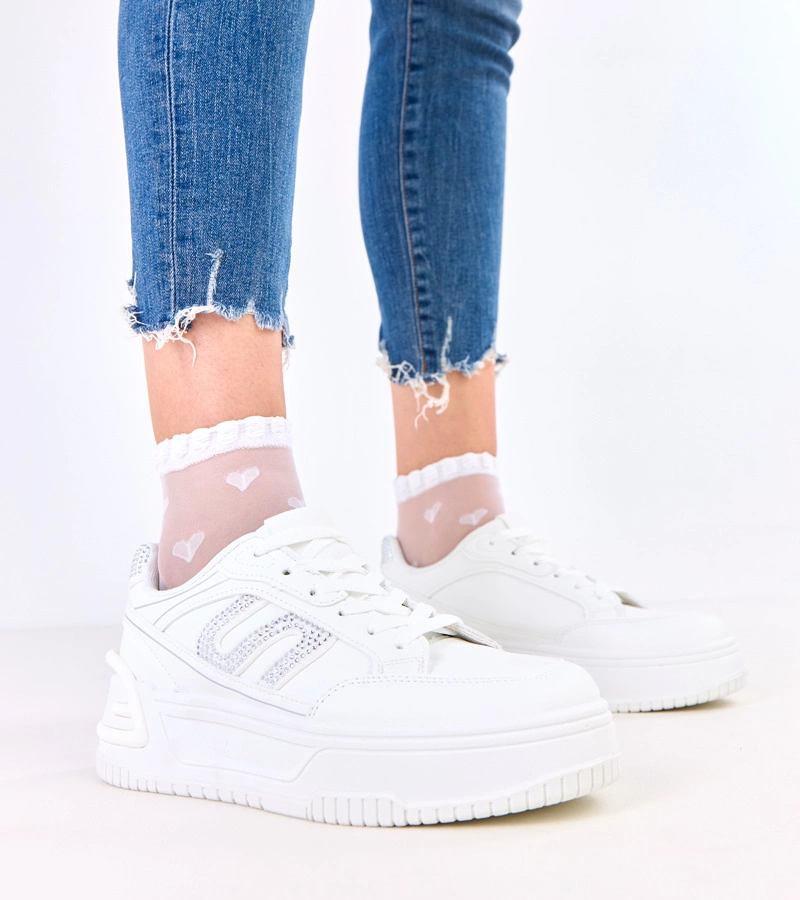 Biele tenisky na platforme zdobené zirkónmi Grima