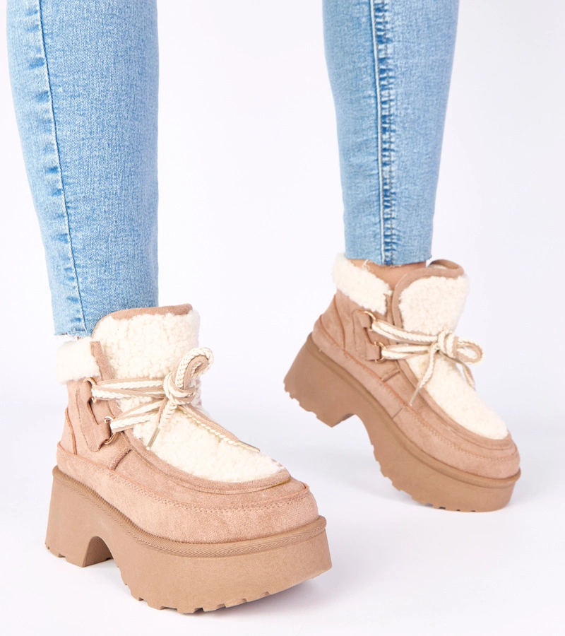 Tmavobéžové snehule s kožušinou na platforme Ziza