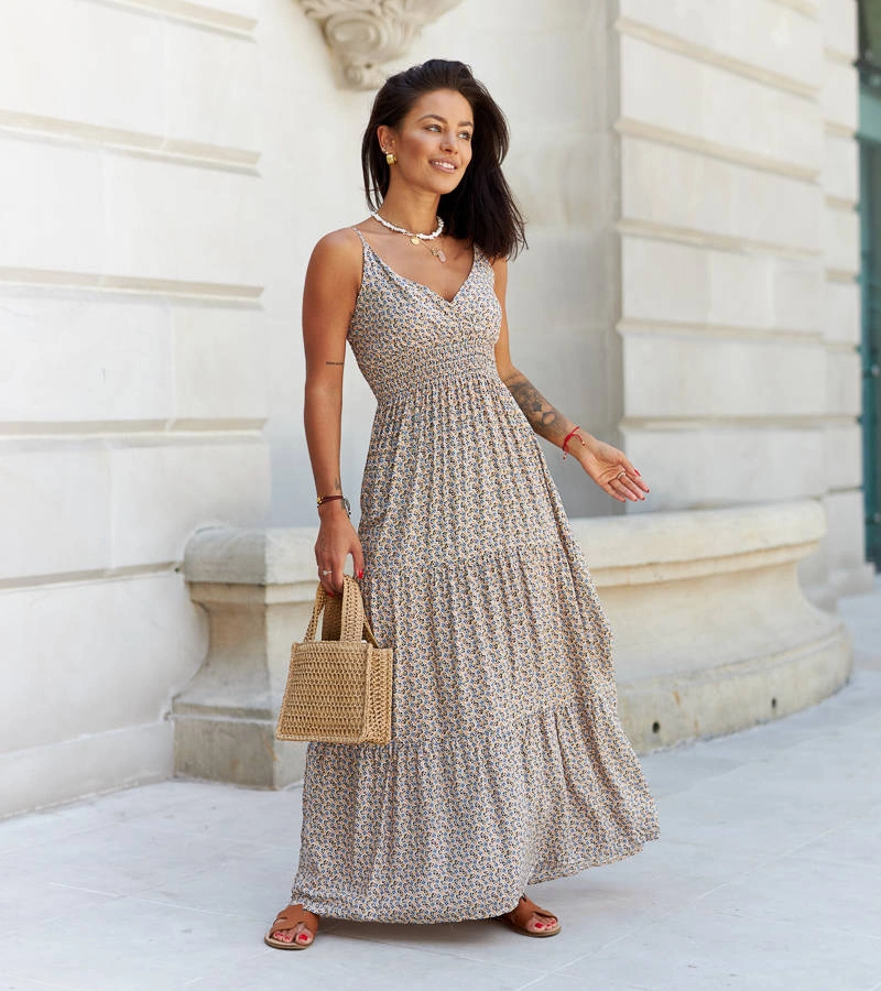 Oranžovo-modré šaty maxi na ramienkach Fabíola