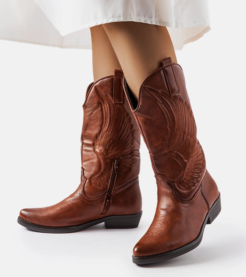 Hnedé kovbojské topánky so vzorom Olinda