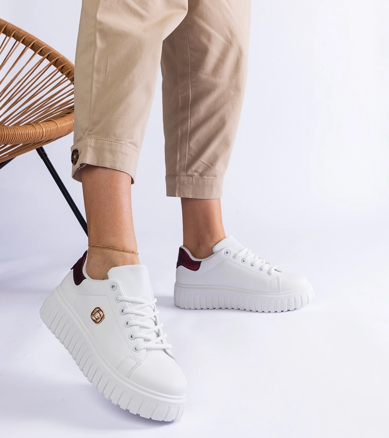 Bielo-bordové tenisky na hrubej podrážke Tracie