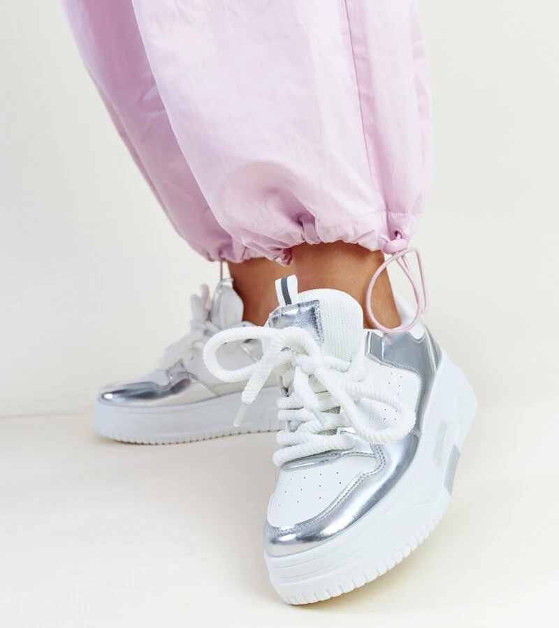 Biela strieborné tenisky na vysokej platforme Lengyel