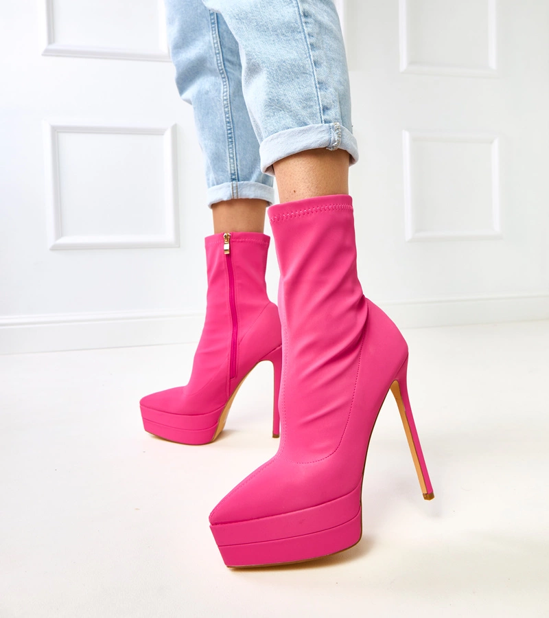 Ružové saténové členkové topánky na ihličkách s platformou Ramla