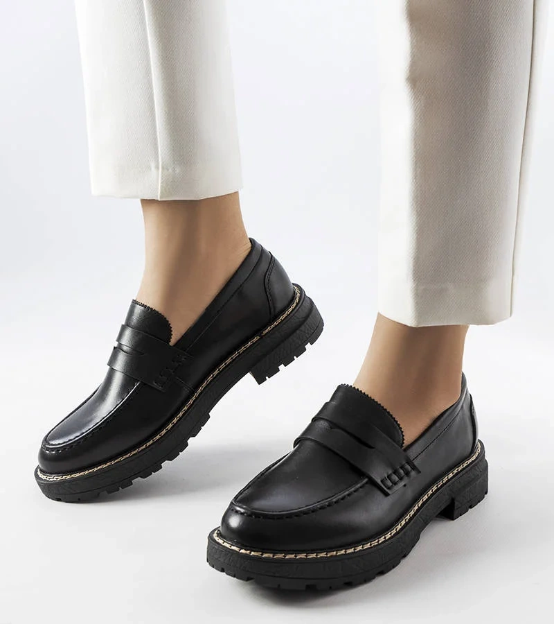 Čierne poltopánky s koženou stielkou Biddie