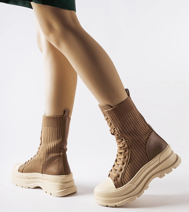 Hnedé ponožkové pracovné topánky s hrubou podrážkou Vitto