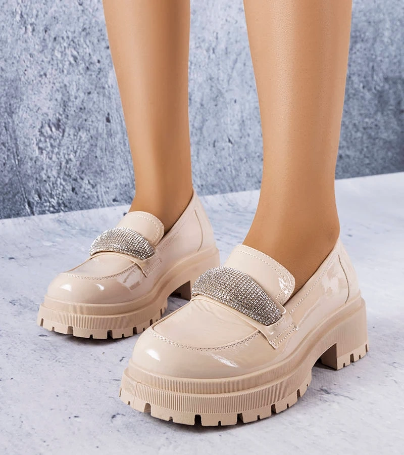 Béžové lakované poltopánky so zirkónmi Mouss