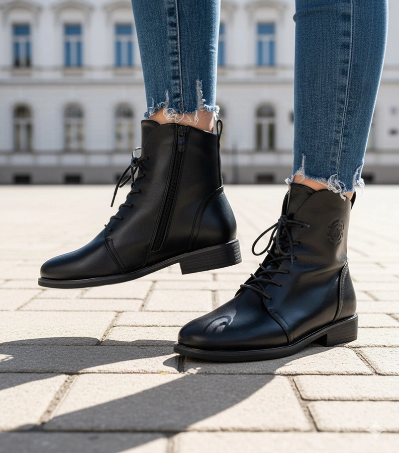 Čierne šnurovacie členkové topánky s oteplením Eladia