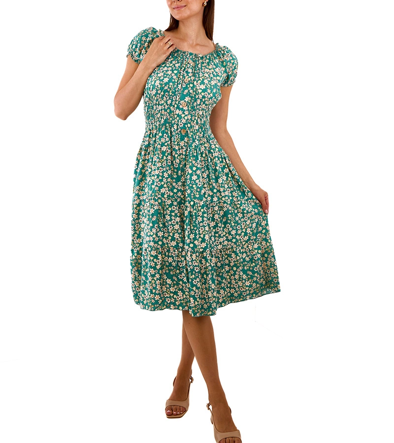 Zelené midi šaty s krátkym rukávom Allania