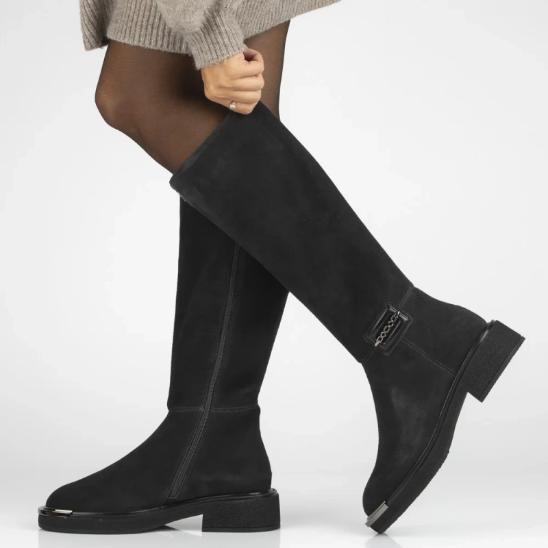 Grafitové kozačky z prírodného semišu s ozdobnou špičkou Charlie