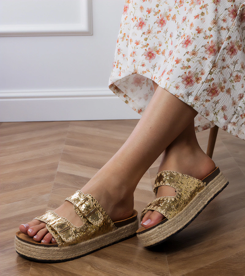 Zlaté brokátové espadrilky s prackami Induri