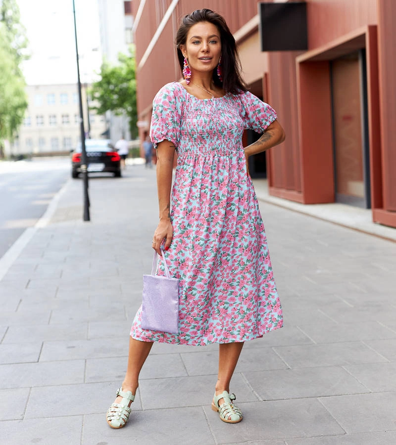 Cocci ružové kvetinové midi šaty 7110 PINK