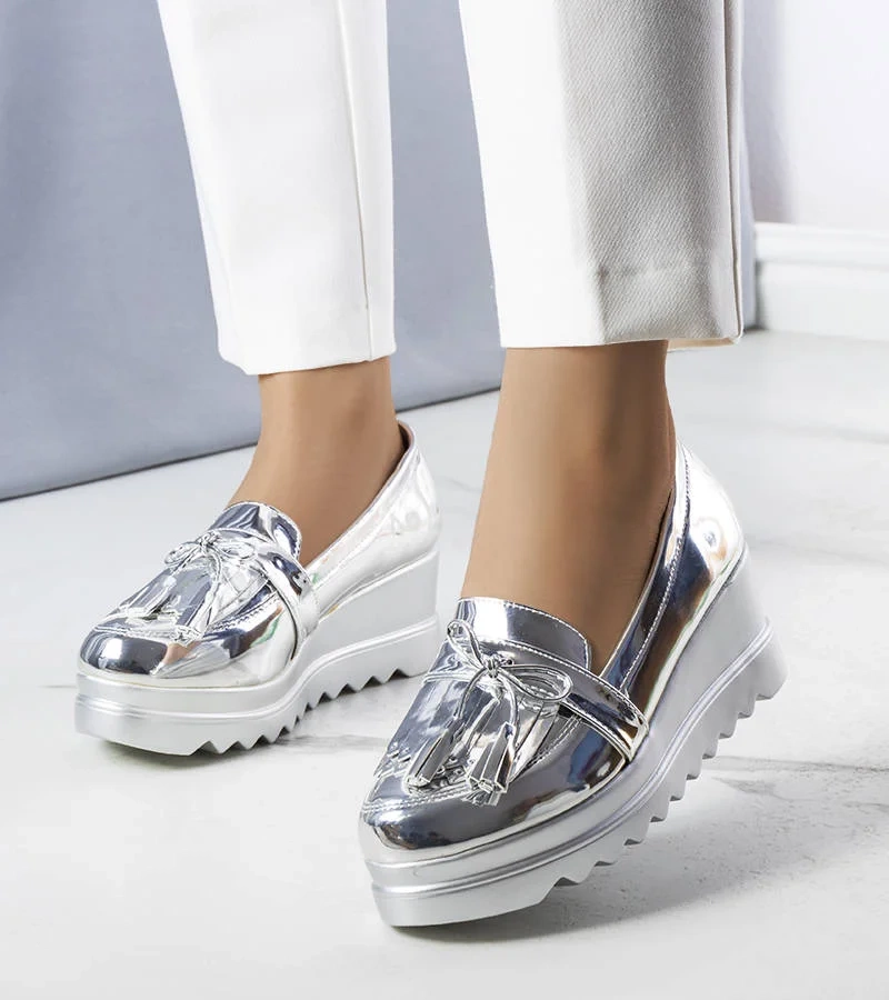 Cleo strieborné topánky na platforme s podpätkami