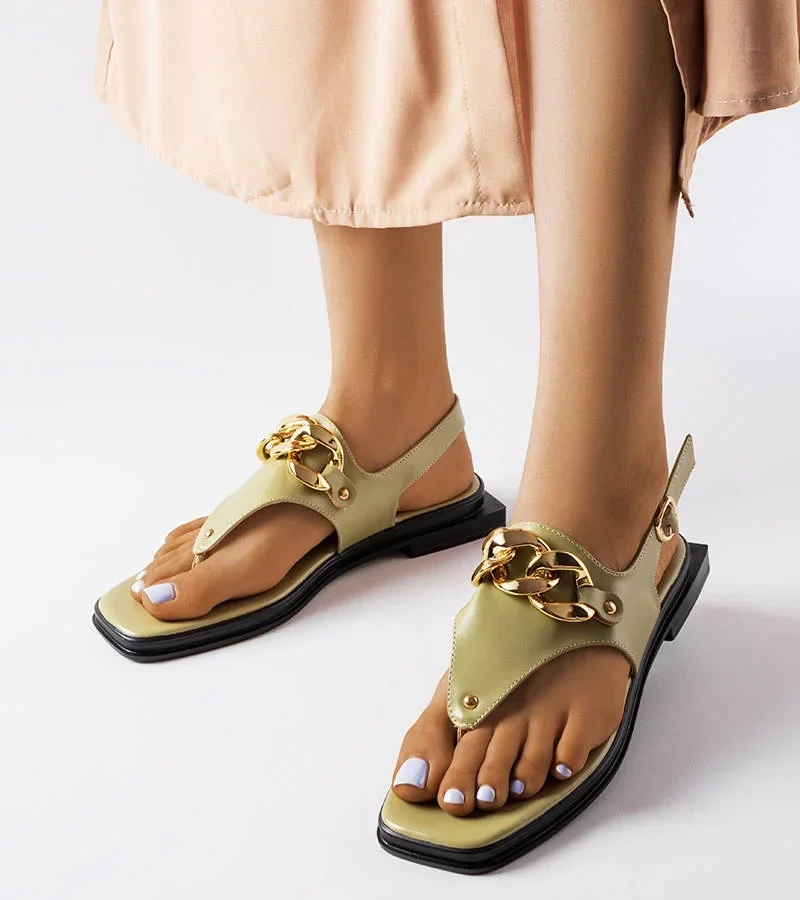 Zelené sandále s reťazou Mali - japonské sandále