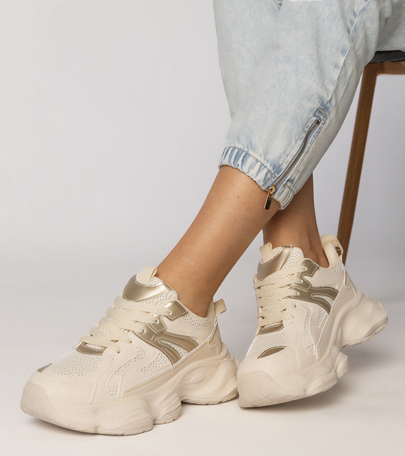 Béžové dámske športové tenisky so zlatou vsadkou Sandra