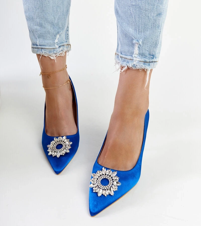 Modré lodičky so saténovým povrchom a zirkónmi Susegana