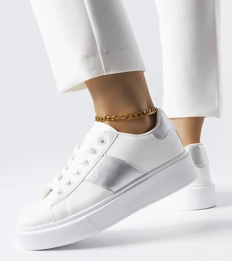 Biele tenisky so strieborným remienkom Aurélie