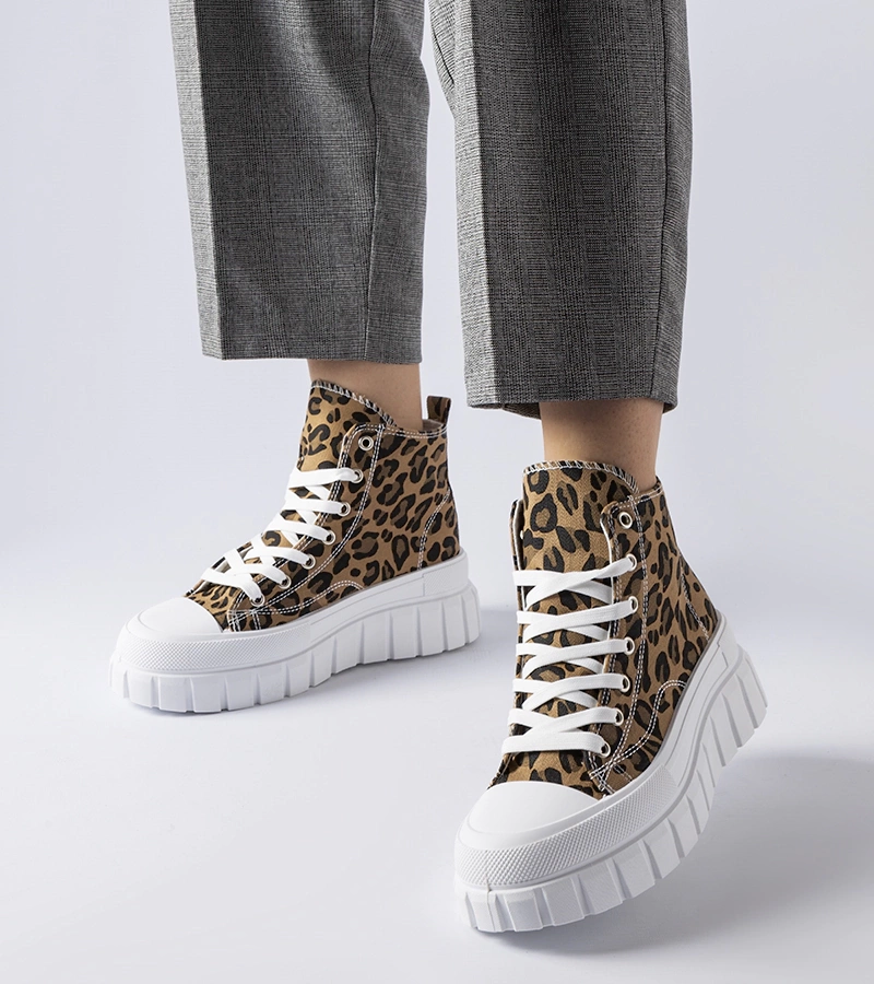 Hnedé tenisky na platforme s leopardím vzorom Fiave