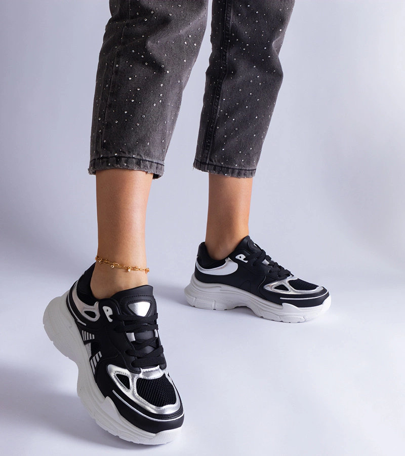 Čierne dámske tenisky so striebornými vložkami Gaytan