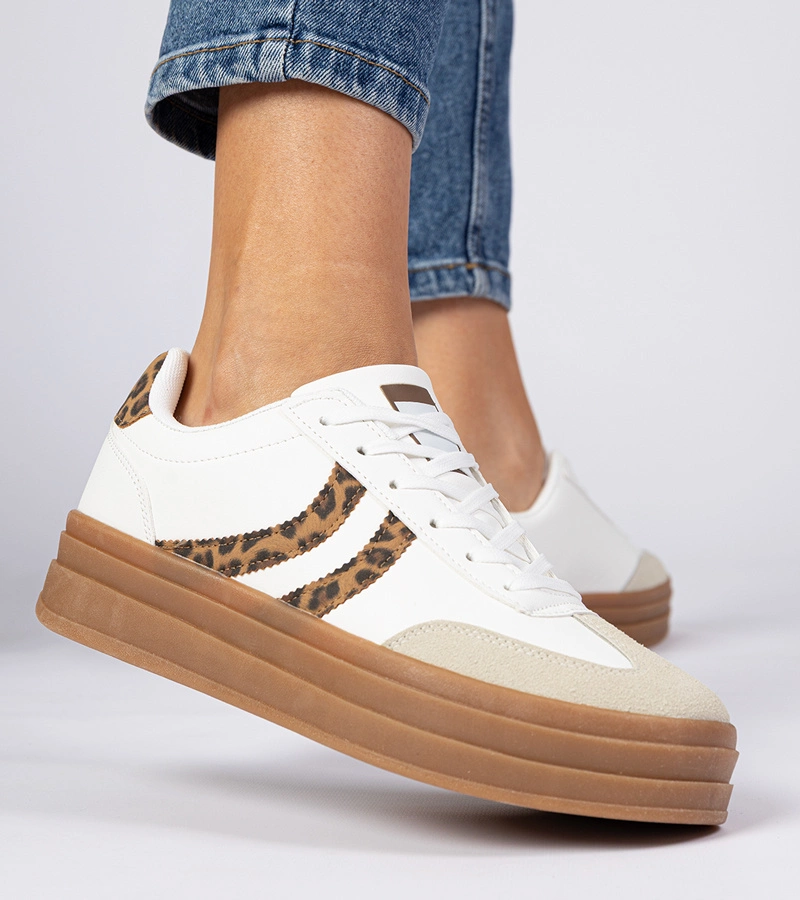 Biele tenisky dámske s leopardím doplnkom Melly