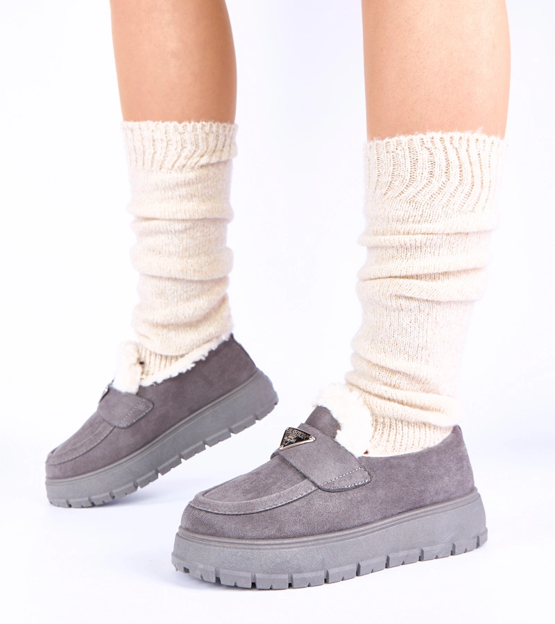 Sivé mokasíny na platforme zateplené kožušinkou Kirby