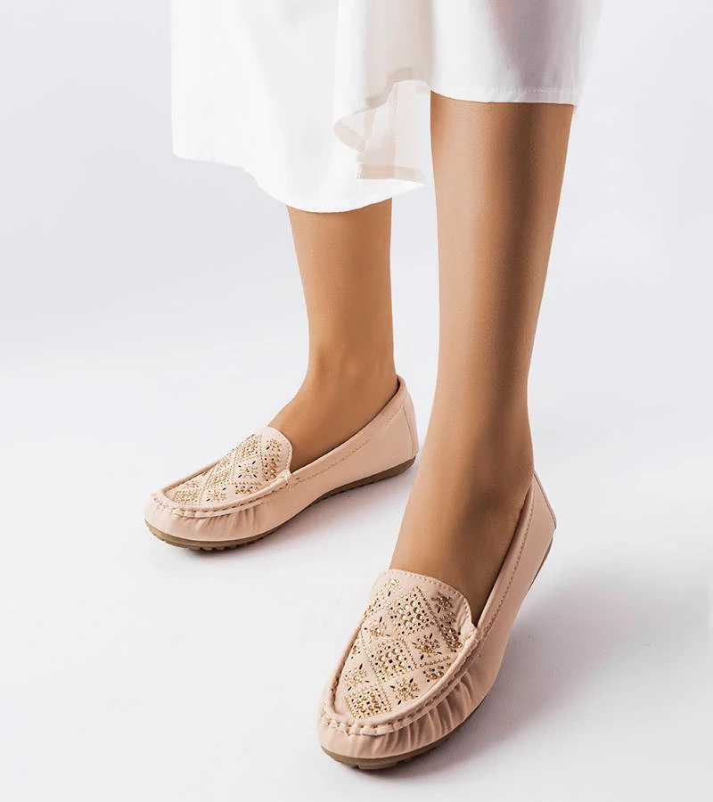 Béžové mokasíny zdobené zirkónmi Gamache