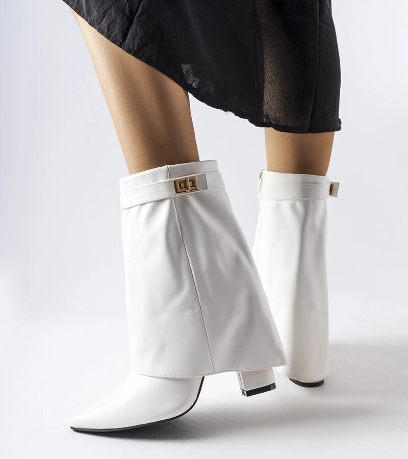 Biele čižmy s otočeným zvrškom Aya