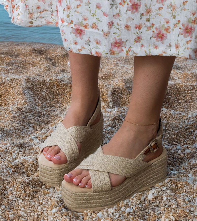 Béžové sandále espadrilky na platforme s remienkami Olisa
